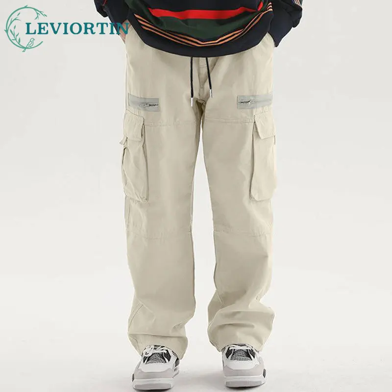 Men's fashion trend loose and cool casual straight leg pants, trendy brand Harajuku style sports high street hip-hop work pants