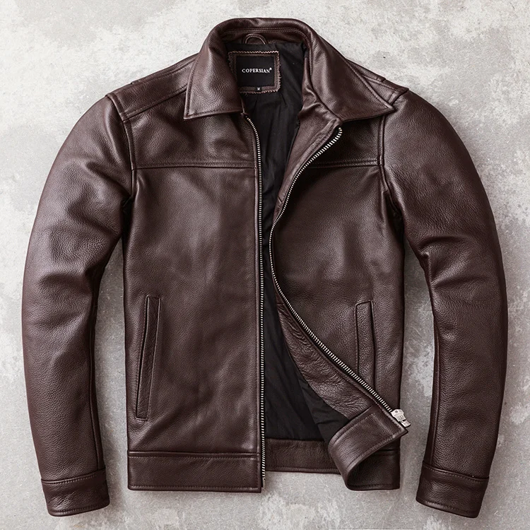 

shipping.men Simple style Free leather coat.plus size smart casual cowhide jacket.sales.father's leather garment.