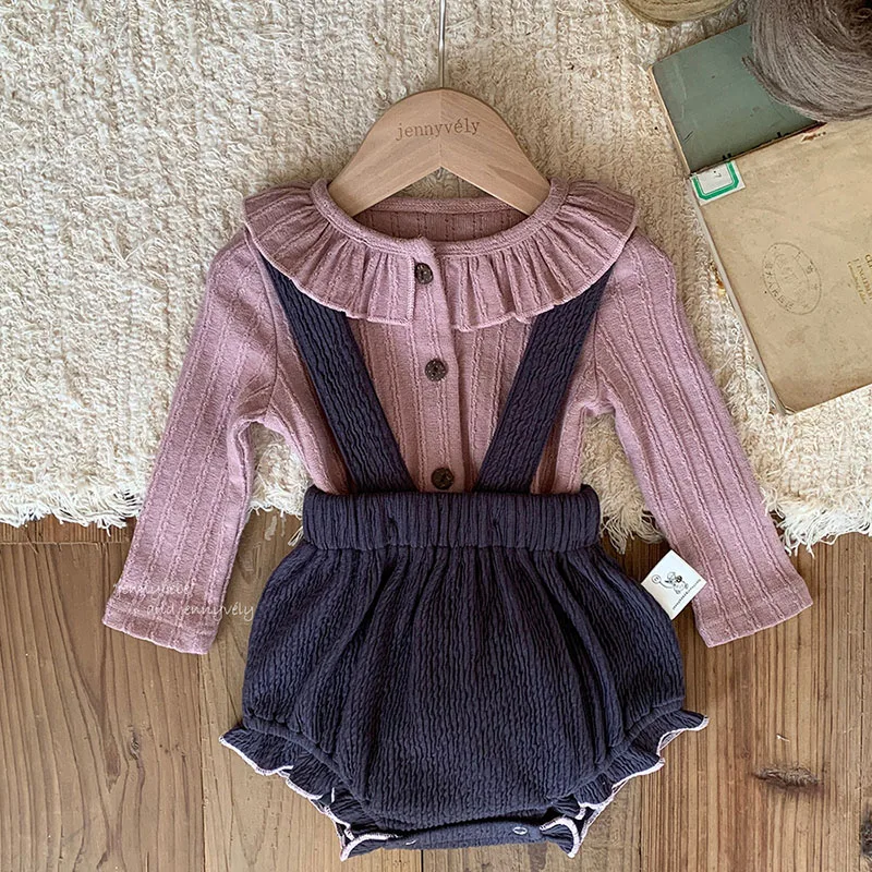 

2025 New Autumn Newborn Baby Girls Clothing Set Long Sleeved Cotton Cardigan Sleeveless Jumpsuit Newborn Baby Clothing Suit