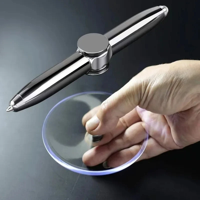 Dito di decompressione multifunzionale Ruota penne giroscopiche luminose Giocattolo Fidgets Spinner Penna a sfera con luce a LED Penna giroscopica in metallo regalo