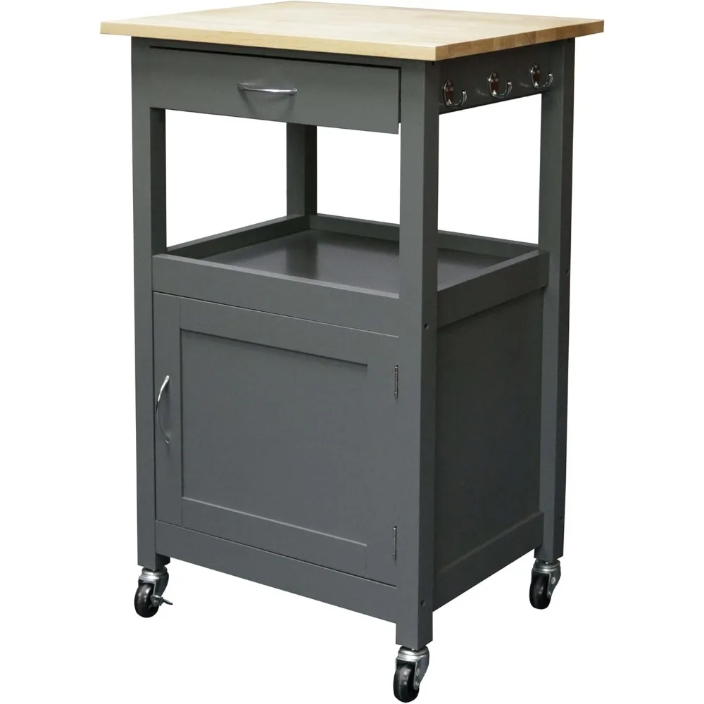 

Kitchen Island Cart on Wheels with Drawer, Storage Cabinet, Shelf and Natural Solid Hardwood Top