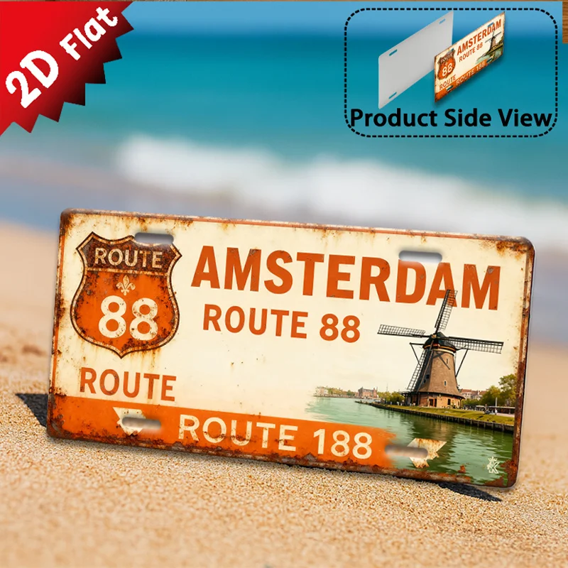 1 Amsterdam Line 88 Metal Sign | 30x15cm Vintage Aluminum Sign, 2D Flat, Canal City Theme Decoration, Perfect for Living Room