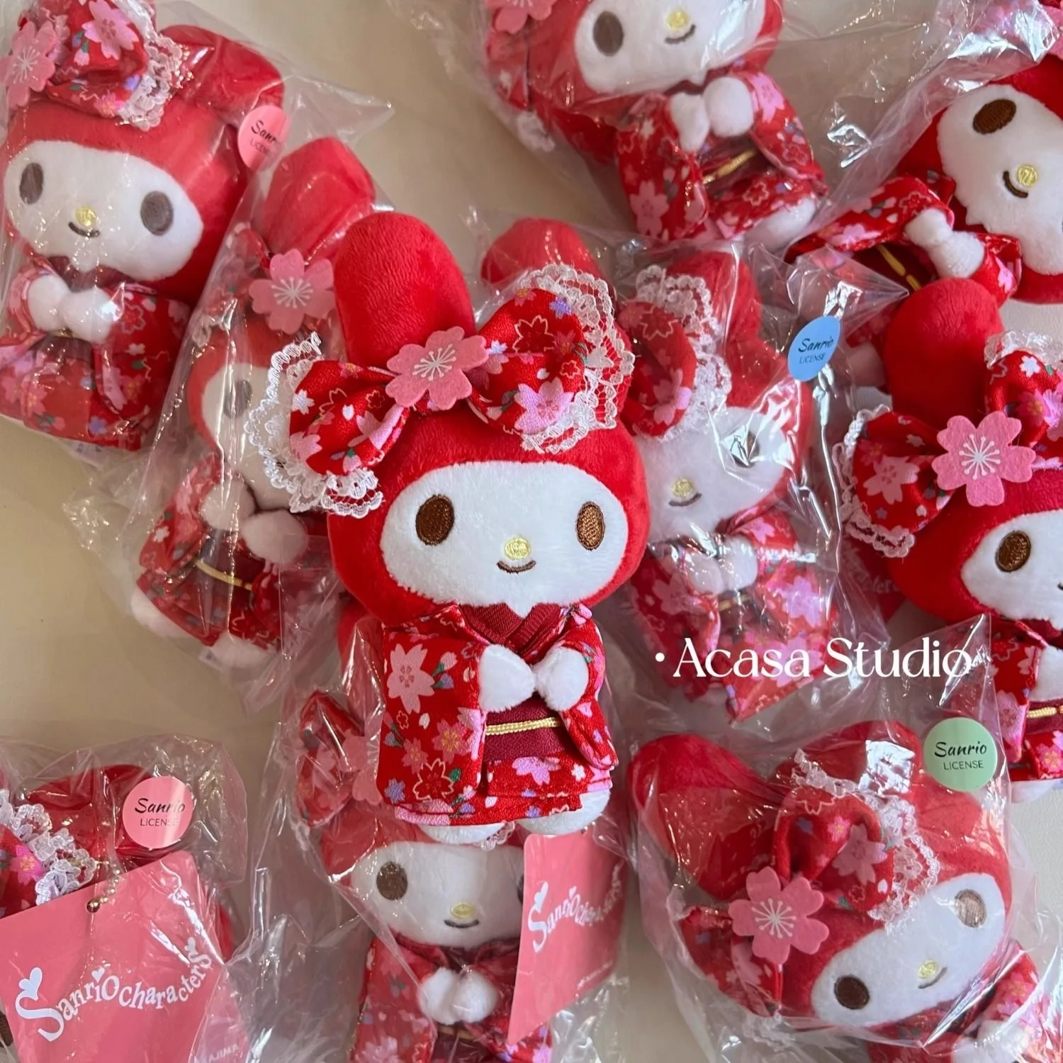 اليابانية زهر الكرز كيمونو سانريو ميلودي أفخم محشوة دمية المفاتيح فتاة على ظهره قلادة بسحاب لعب الأطفال الدمى