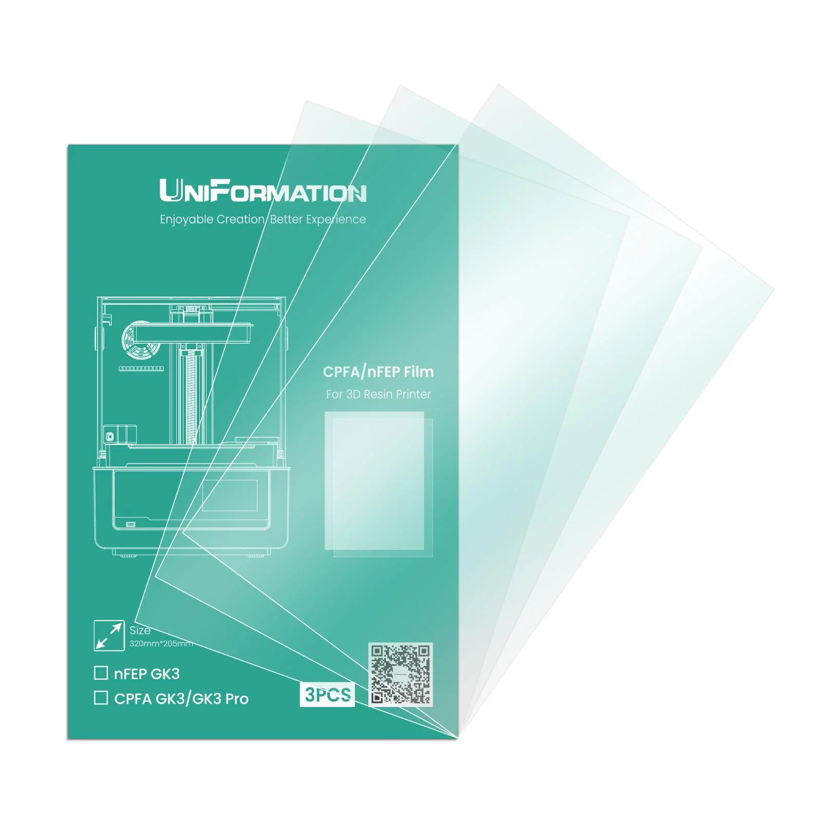 

Uniformation GK3 NFEP Release Film (3Pcs/Set) for 3D Printer highly suitable for resin printing and outperform standard FEP film