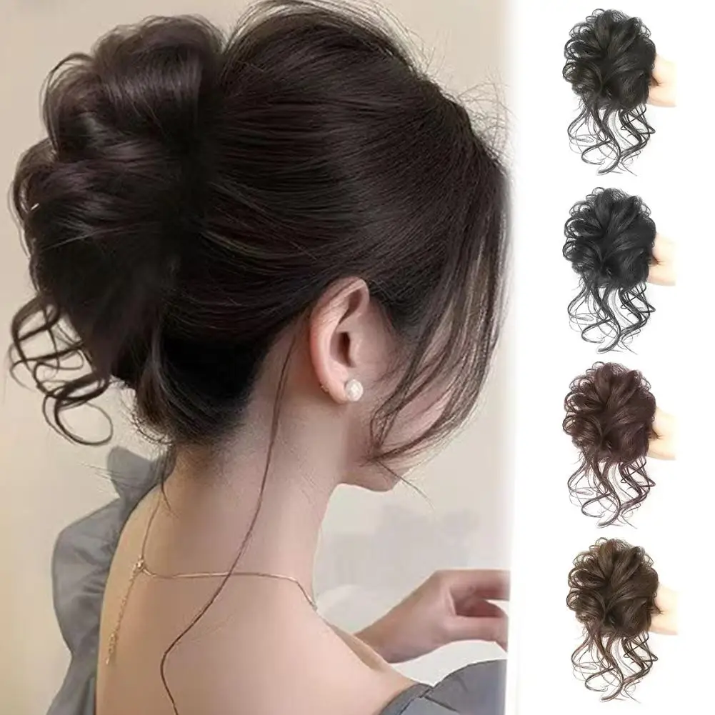 Lazy Voluminous Bun Ponytail Synthetic Hairpiece - Short Curly Fake Hair with Natural Fluffy Ends for Quick Updos, Messy Buns