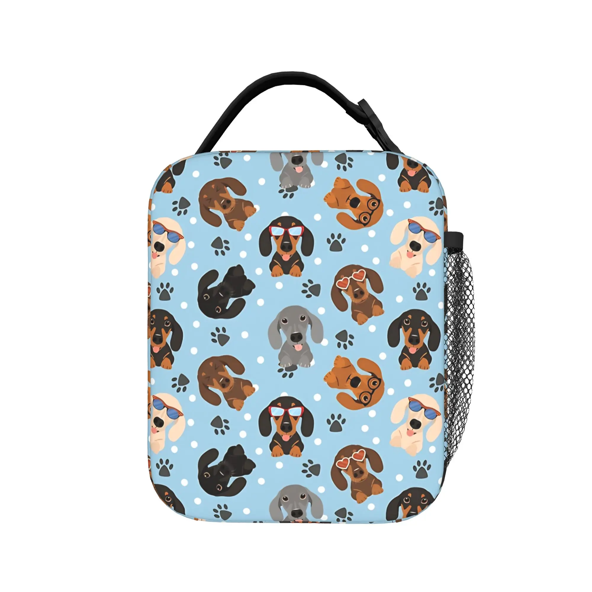 Happy Dachshund Sausage Dogs Lunch Bag For Child  Office Graphic Lunch Box Funny Oxford Tote Food Bags
