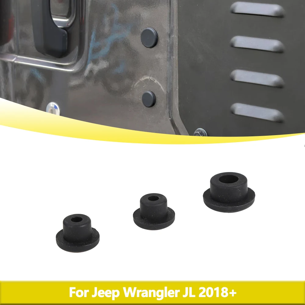 

for Jeep Wrangler JL 2018-2023 Tailgate Rubber Plugs Set Tramp Stamp Tire Carrier Delete Removable Snug Rubber Accessories 3pcs