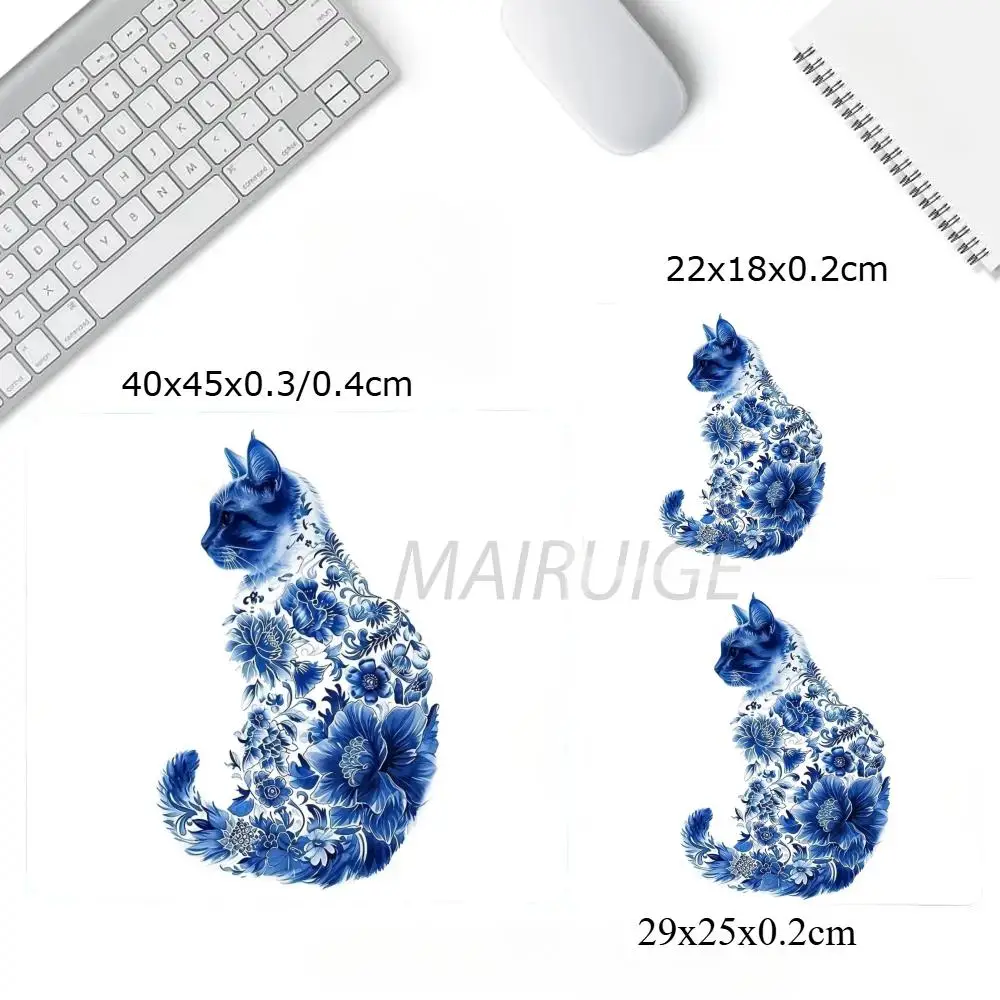 แผ่นรองเมาส์ลายแมวสีฟ้า 45X40 ซม.ขนาดใหญ่สแควร์คอมพิวเตอร์สำนักงานเกมโต๊ะเสื่อยางกันลื่นแผ่นรองเมาส์ขนาดเล็กตกแต่งโต๊ะ