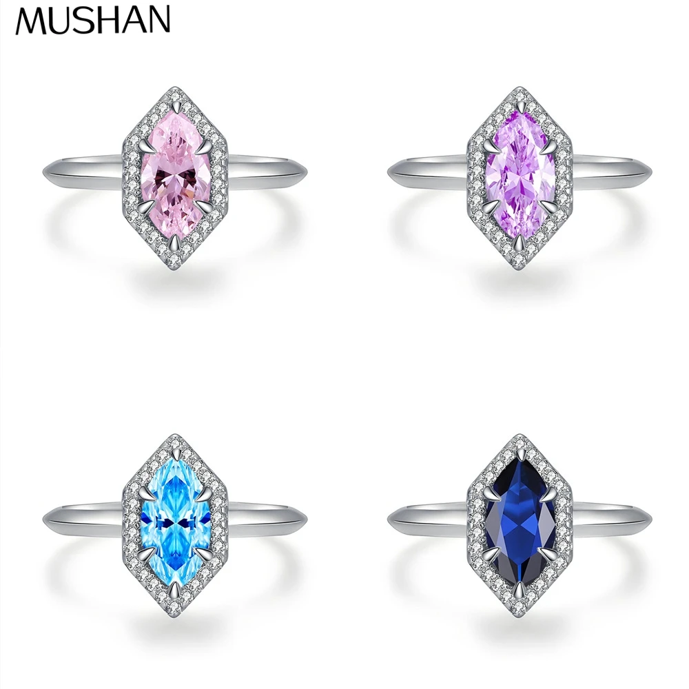 

MuShan Brand Jewelry 925 Sterling Silver Ring Lab Grown Sapphire Heart Modern Ring for Women 18K Gold Plated Anniversary Rings