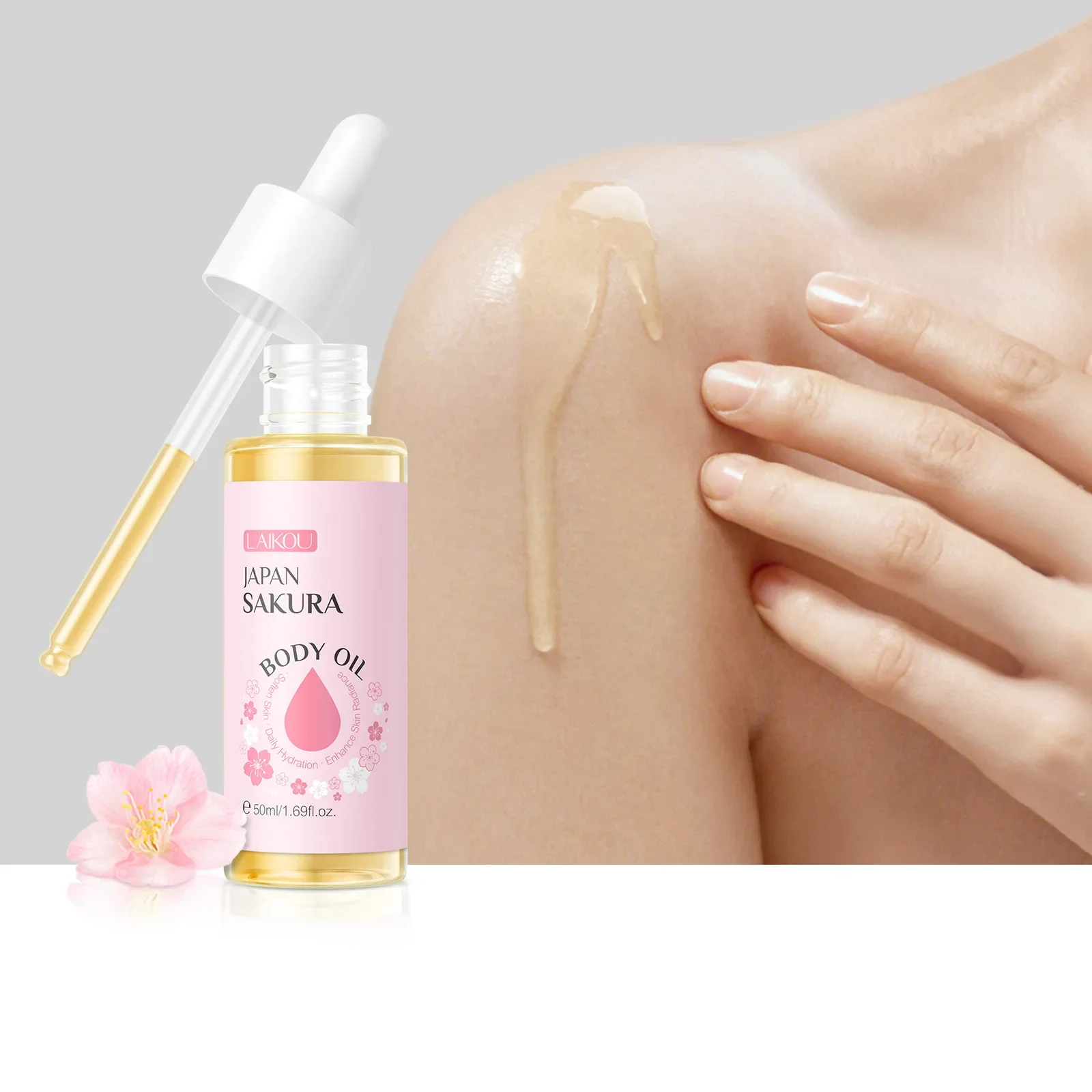 LAIKOU 50g Sakura Body Oil Moisturizing Essence Natural Plant Body Hydration Lotion Bath Fragrance Smooth Body Skin Care Serum