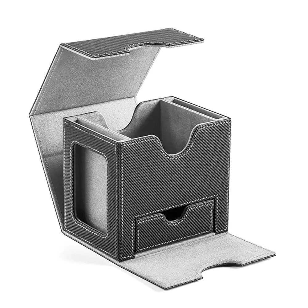 Fashion PU Leather Card Deck Box Flannel Collection Window Collection Box Holds 100Cards Card Stacking Storage Box Children