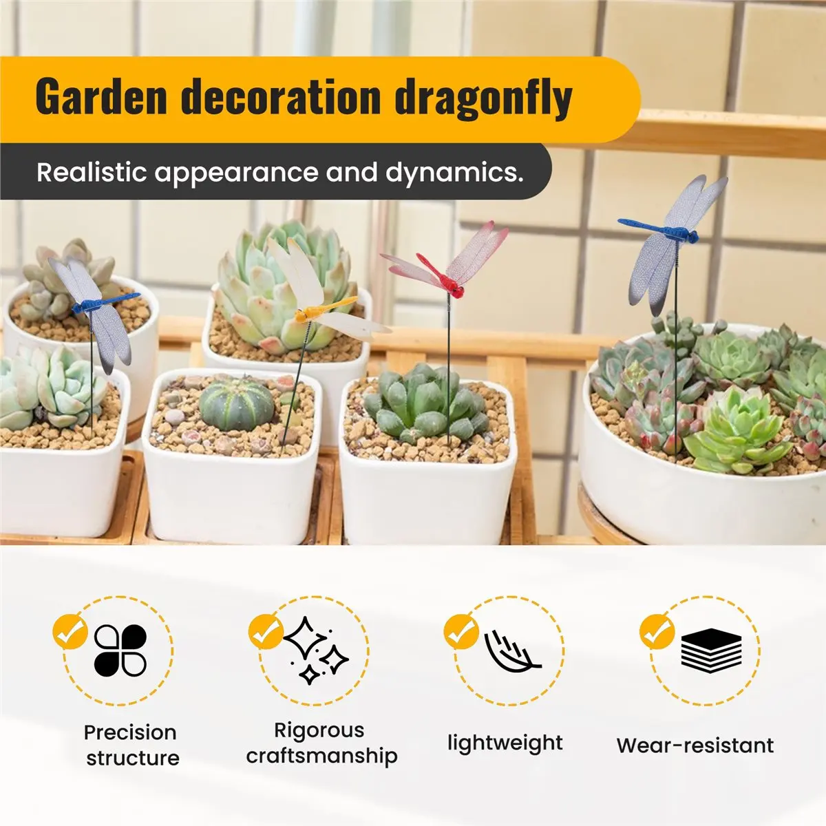 A62Z 15PCS Decorative Dragonfly Clips Decor for Garden, 9.8inch Long,Multicolor Versatile Clip-on Plant Decoration