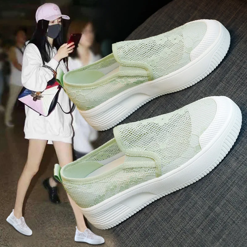 Fisherman Summer New Thick Bottom Lace Screen Casual Lazybones' Shoes One Pedal Loafer Women