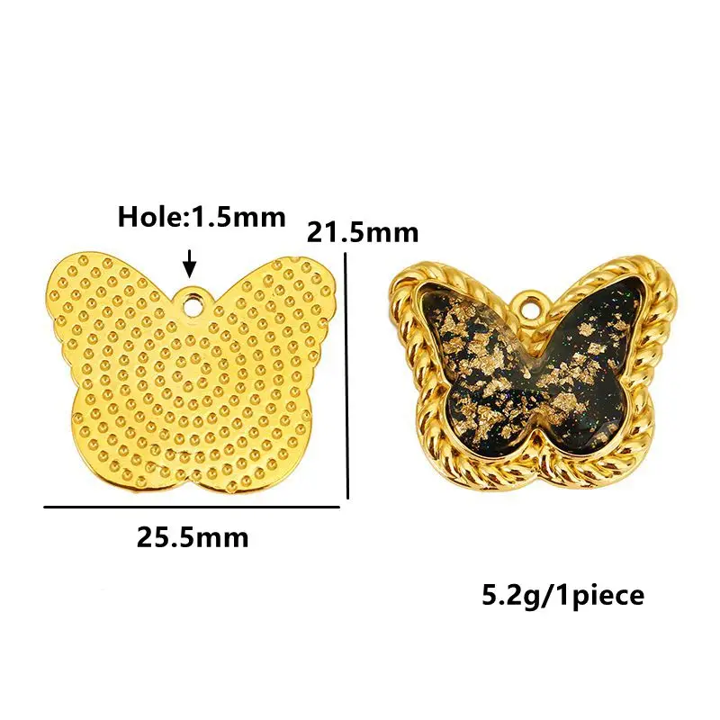 3pcs Stainless Steel Zircon Black Butterfly Star Heart Charm Oval Pendant for DIY Necklace Earring Jewelry Making Accessories view 4