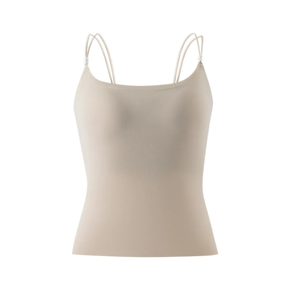 

With Chest Cushion Ice Silk Camisole Pearl Shoulder Strap Solid Color Crop Tops Non Trace Slim Fit Ice Silk Corset Spring Summer