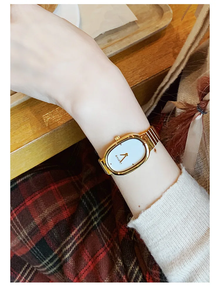 Women Quartz Watch Luxury Oval Orologio Gold Case White Dial Fashion Classic Clock Stainless Steel Band Reloj Ladies Wristwatch