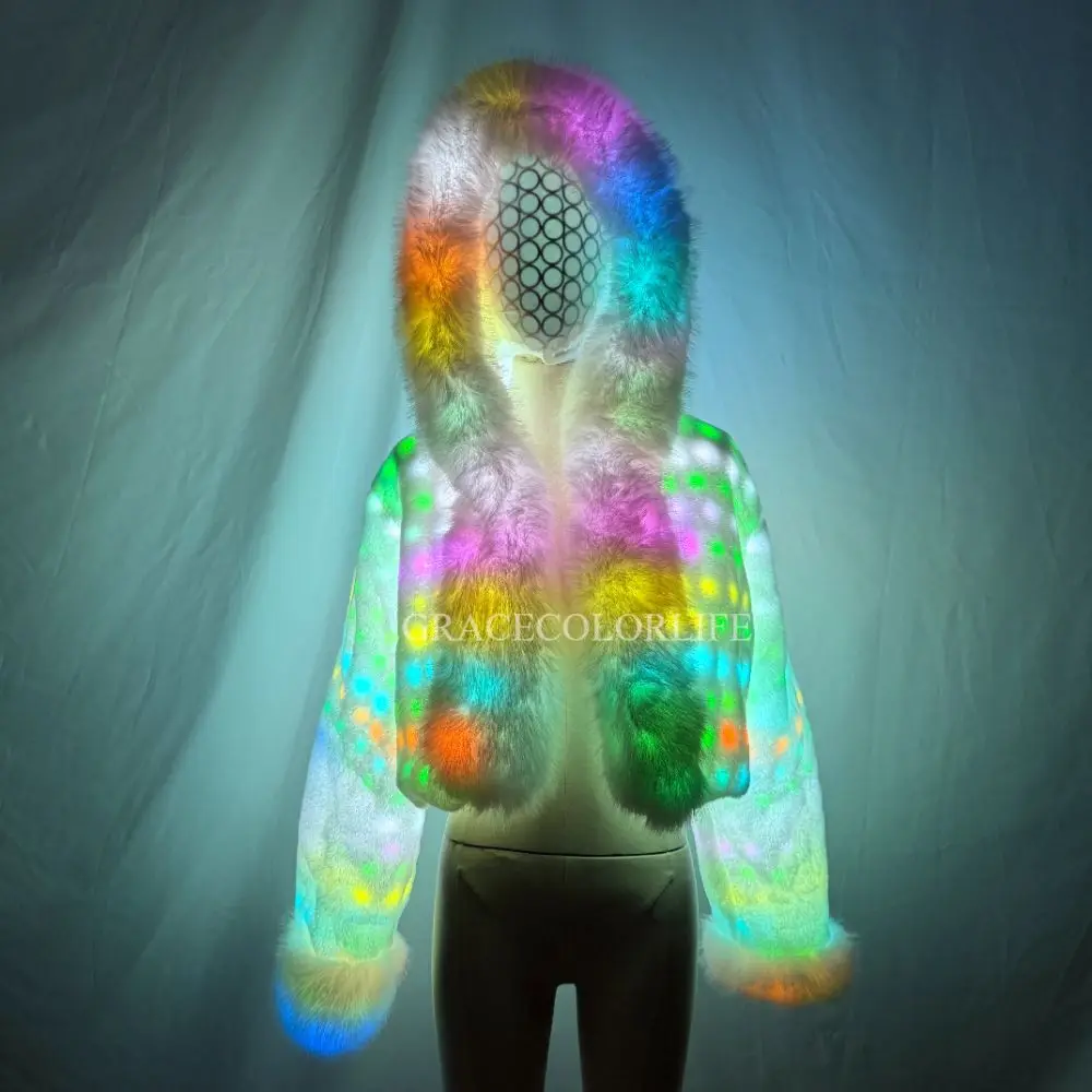 Women's  LED Light-Up Faux Fur Jacket Rave Costume Party Club Performance Outerwear for Special Occasions