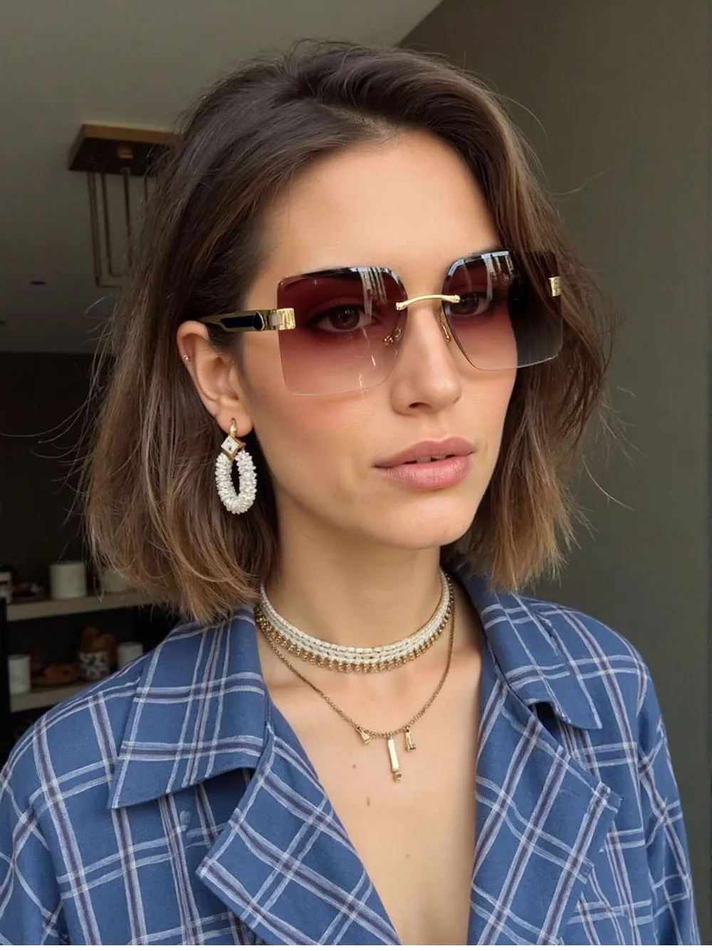 2023 randlose Sonnenbrille Frauen Trendy Vintage Quadratische Mode Gläser Sonnencreme Lentes De Sol Mujer Lunette Soleil Femme Zonnebril – Detail 5