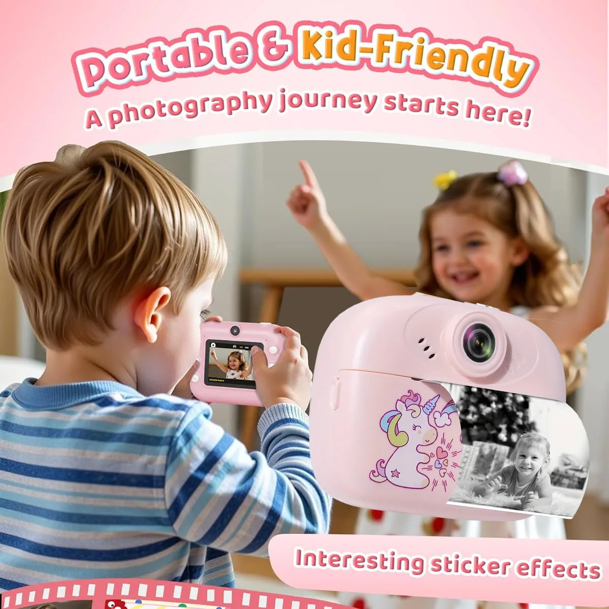 Children Instant Print Camera Thermal Printer Video Recorder Portable Smart Digital Dual Lens Selfie Camera Kids Birthday Gift