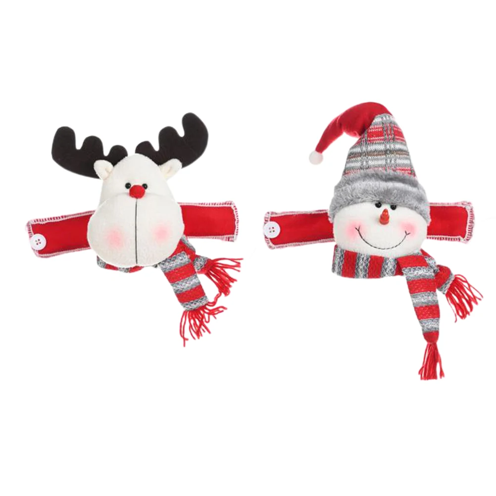 

2Pcs Christmas Curtain Buckle Cartoon Snownman Deer Pattern Chic Bright Color Premium Cloth Festive Home Decoration