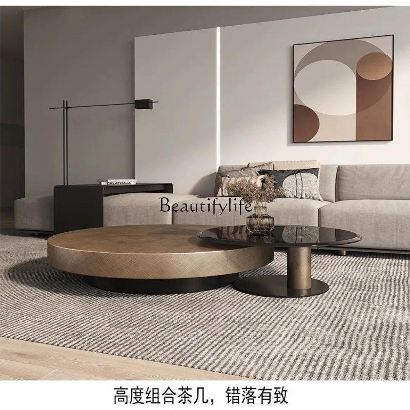 Simple small apartment household living room bronze coffee table Italian stainless steel combination