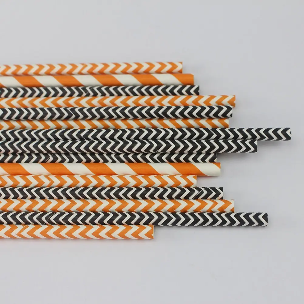 100Pcs Disposable Paper Straws Eco-Friendly Food Grade Supplies for Halloween Party Restaurant Hotel Smoothies Milkshake Coffee