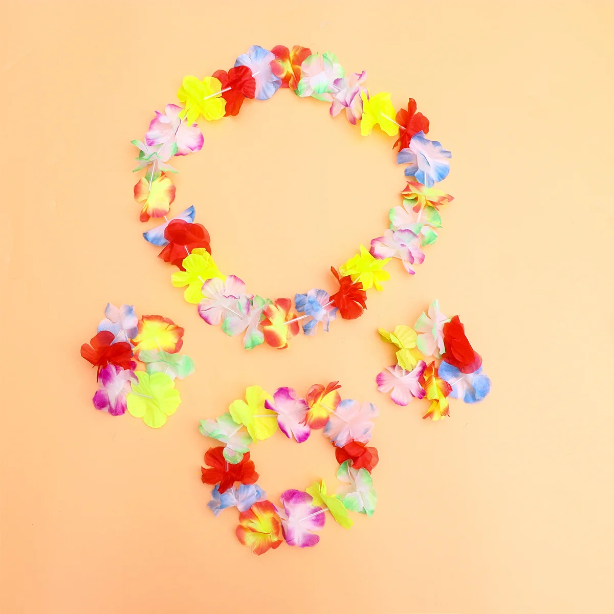 

Hawaiian Skirt Set Red Includes Headdress Armbands Necklace Festival Costume for Luau Beach Themed Celebration