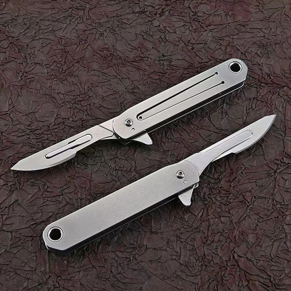 Machinery Stainless Steel Folding Scalpel Medical Folding Knife EDC Outdoor Unpacking Pocket Knife with 10pcs Replaceable Blades