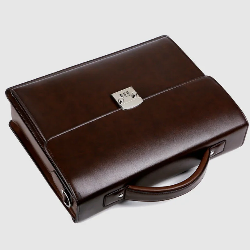 High Quality New Business Trend Password Lock Briefcase Genuine Leather Men Luxury One Shoulder Computer Bag Cross-body Handbag