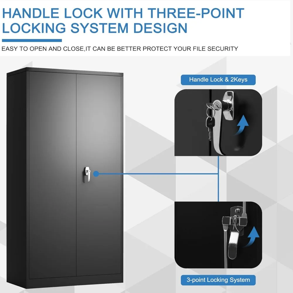 ตู้เก็บเครื่องมือในโรงรถ 71 ซม. สูง 36 ซม. กว้าง 18 ซม. ลึก พร้อมบานประตูและชั้นวาง ตู้เก็บเอกสารเหล็กแบบมีกุญแจสำหรับจัดระเบียบบ้าน