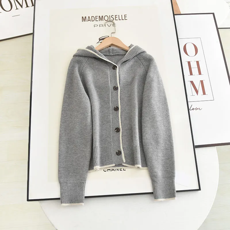 

McSystem's ey Knitted Hoodie Women's Casual Faionable Winter New Arrival Sweater Versatile College Sle Knit Cardigan