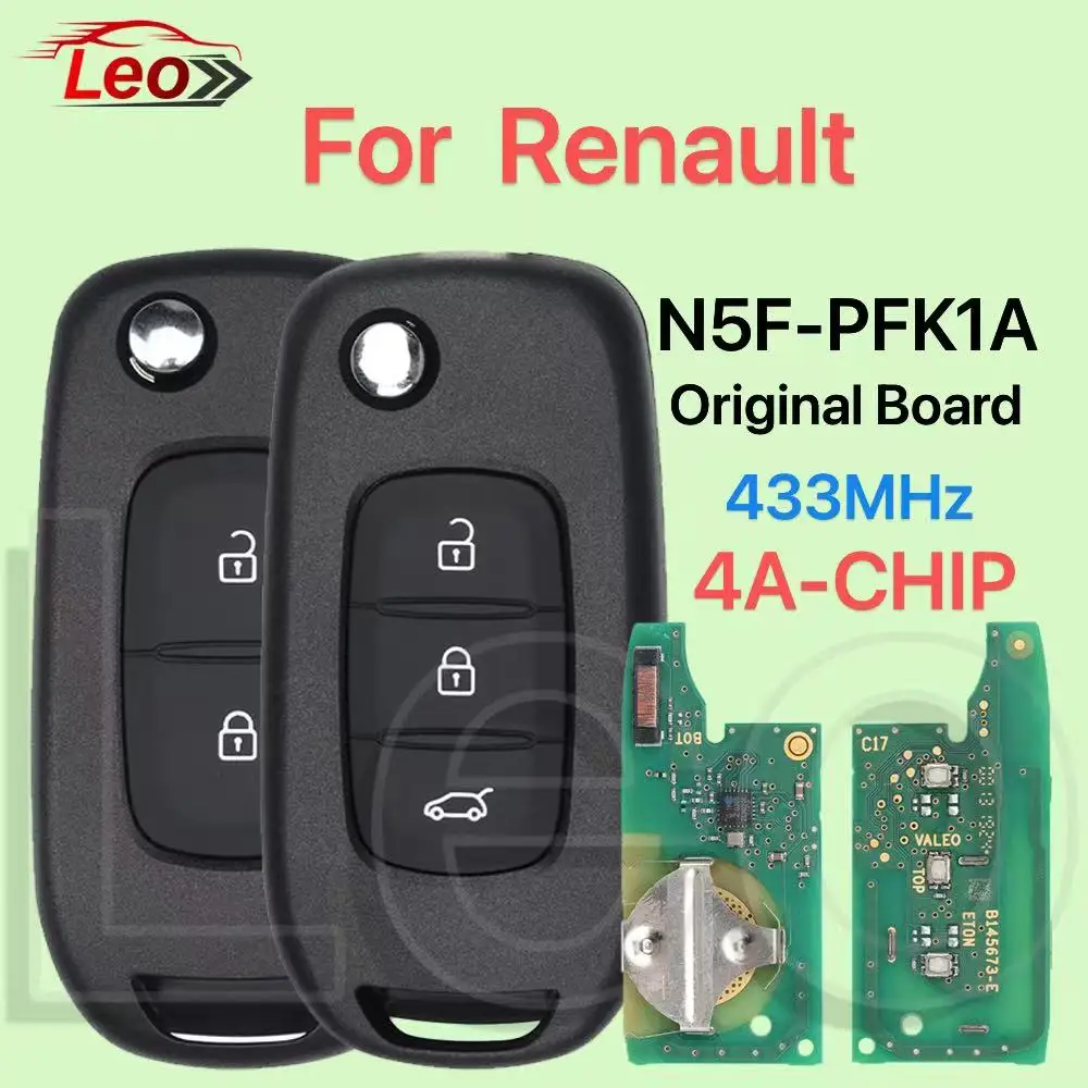 Leo  N5F-PFK1A Remote Flip Key For  Renault Logan Duster Sandero Oroch Clio5 Twingo Kadjar Megane 433MHz ID:4A-CHIP Original PCB