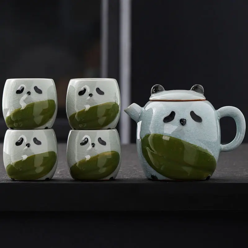 

Chinese Kung Fu Tea Set Panda Tea Cup Set Tea Pot and Cup Set Office Creative Gift Stoneware Vintage Teapot Teapot Master Cup