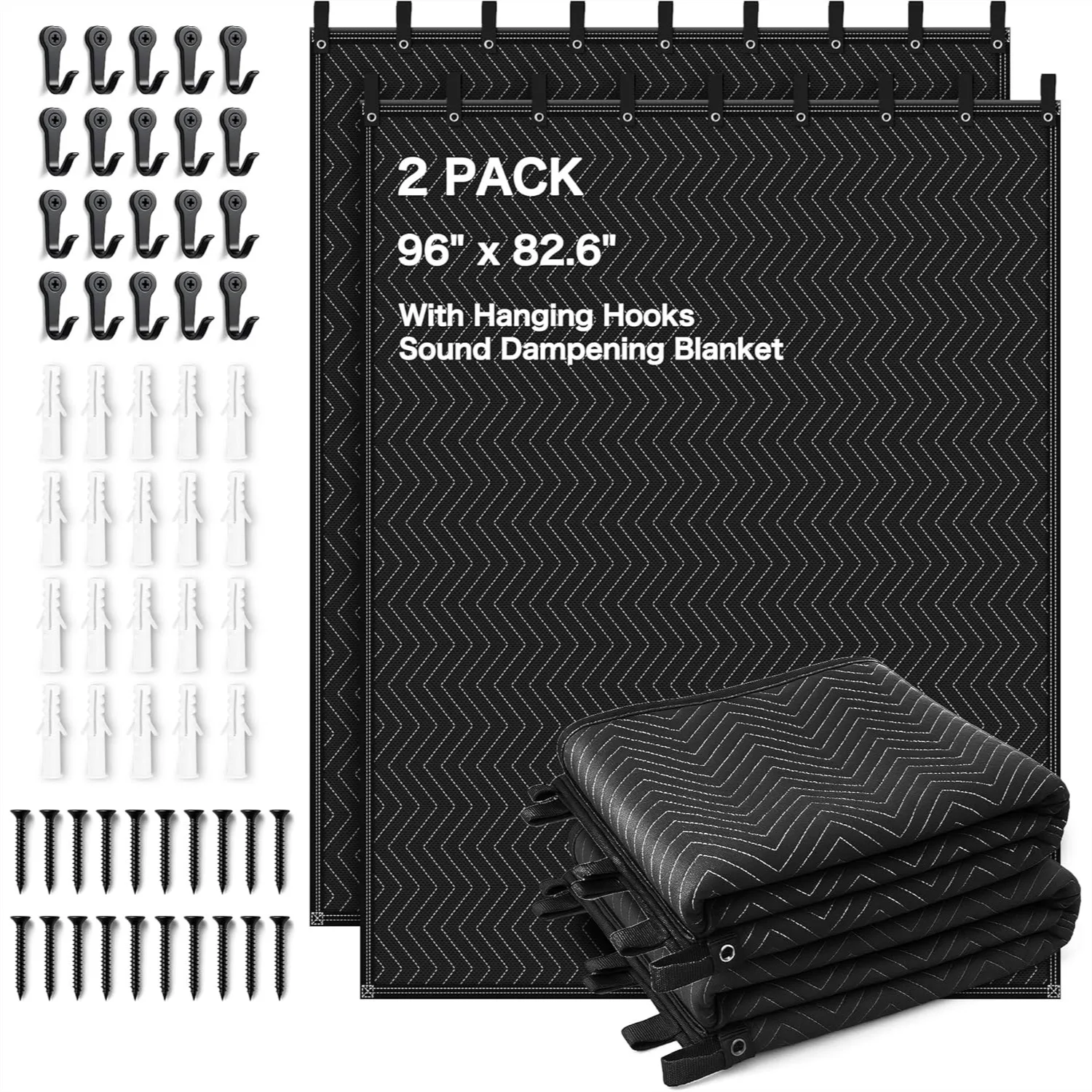 

2 Pack Extra Large Sound Dampening Blanket 96x80 inch Acoustic Panel with Grommets for Wall Hanging