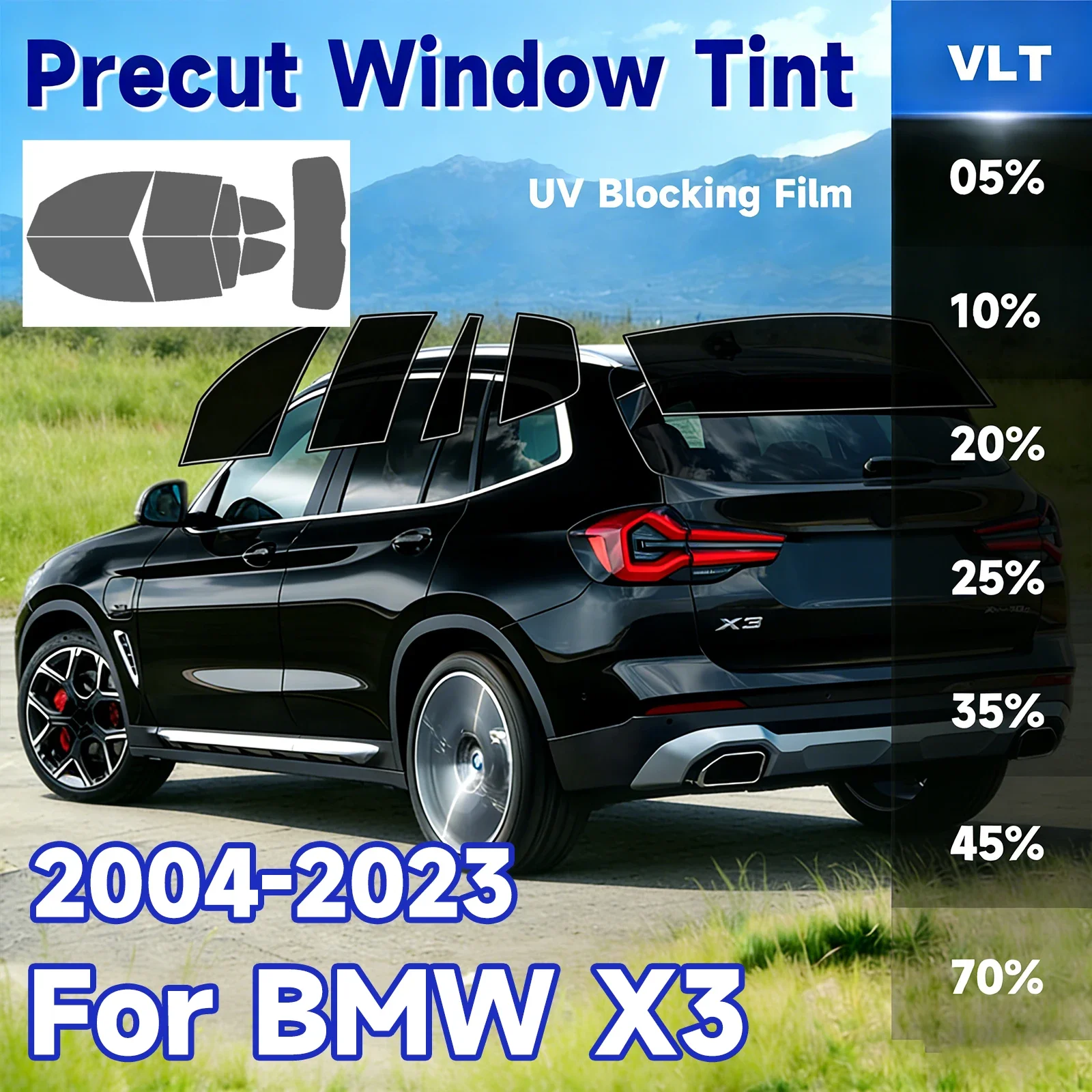 Custom Fit Precut Window Tint, Reusable Removable EPU Film for BMW X3 2004‑2023, Effective UV Heat Insulation Protection car