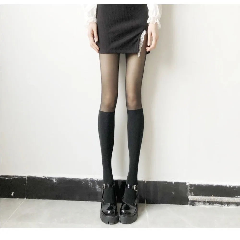 New Sexy Thigh High Pantyhose Velvet Texture Patchwork Fake Stockings High Elasticity Over Knee Stockings Girls