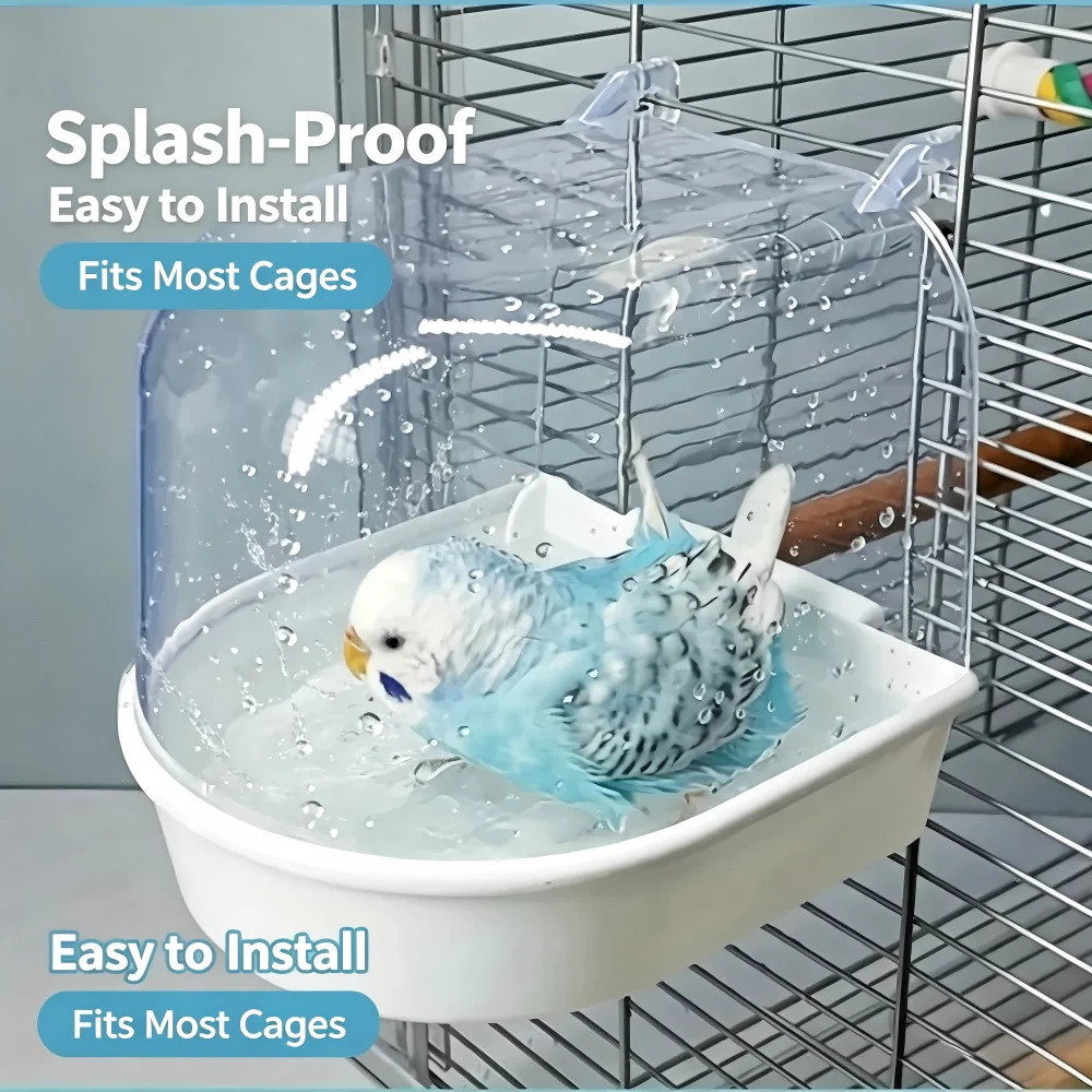 Transparent Bird Bath Splash Proof PP Material With Easy Grip Handle Suitable for Parakeet Lovebird Conure Pet Bird Shower Bath