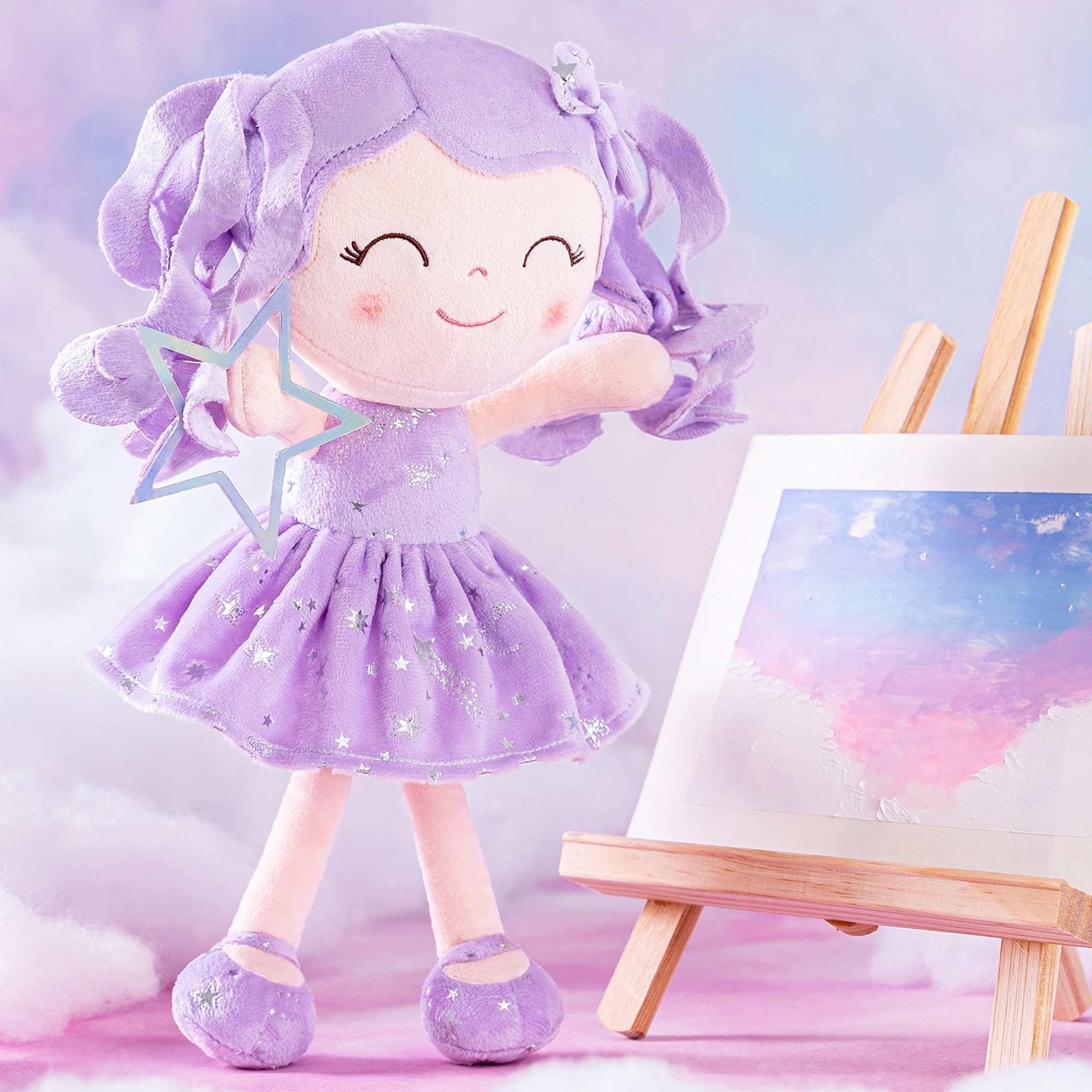 Baby Doll Curly Hair Starry Sky Series, Christmas Gifts Ideas Baby's first Birthday Gift Purple