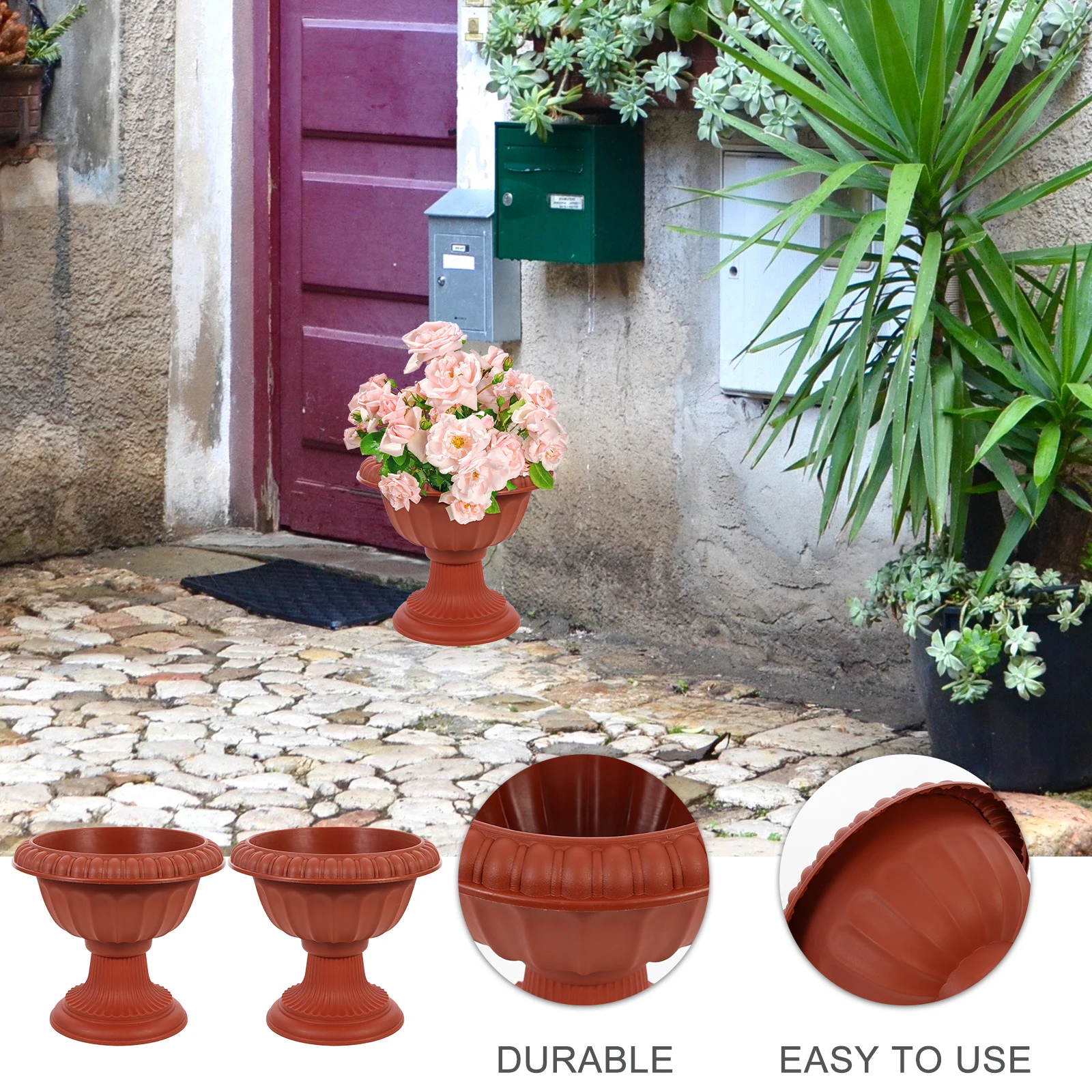 

2pcs European Style Flower Pot Plastic Garden Vase Wedding Decoration Outdoor Planter Roman Moisture Proof
