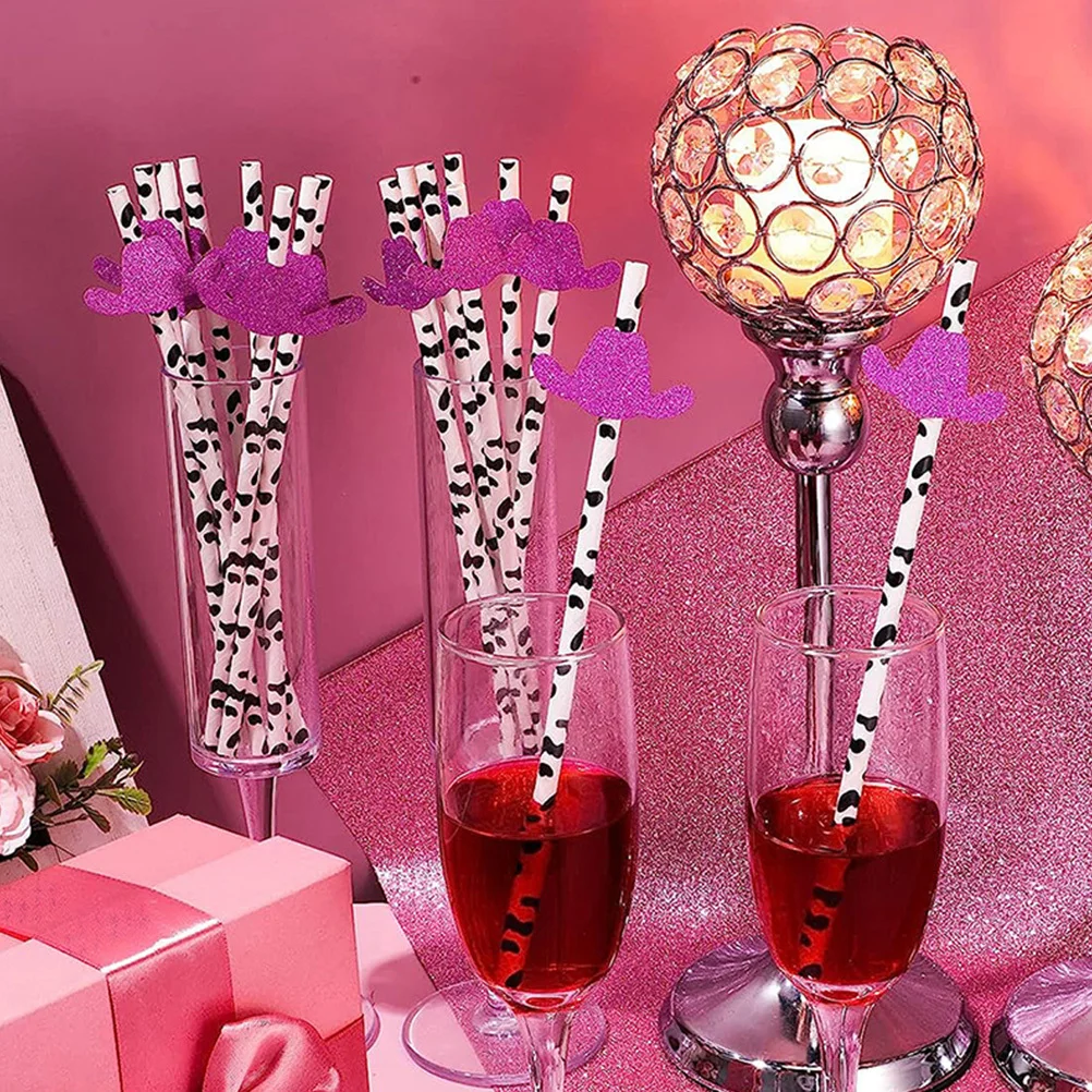 

36Pcs Cowboy Hat Paper Straws Party Supplies Smooth Inner Wall Durable Drinking Straws for Juice Birthday Decorations