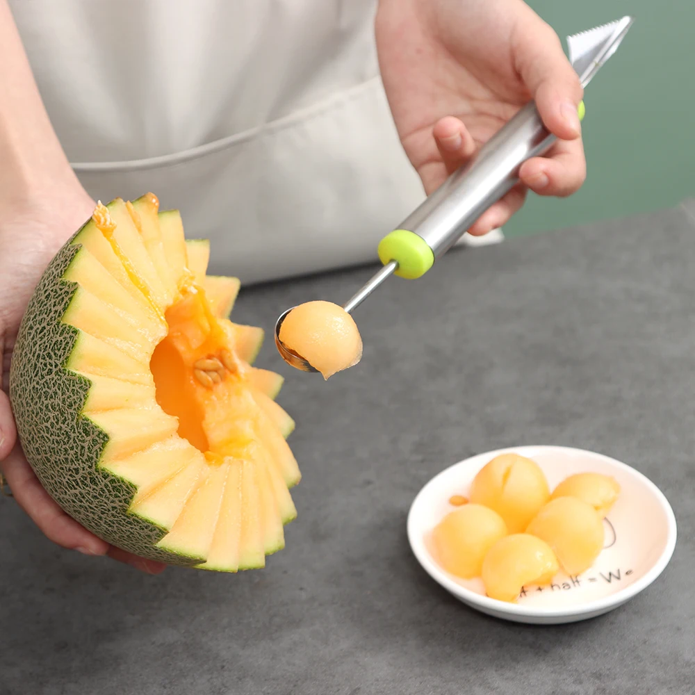 Carving Fruit Scoop Watermeloen Cutter Vruchten Lepels Gadget Ijs Lepel Dunschiller Set Keuken Aardappel Rvs Meloen Mes