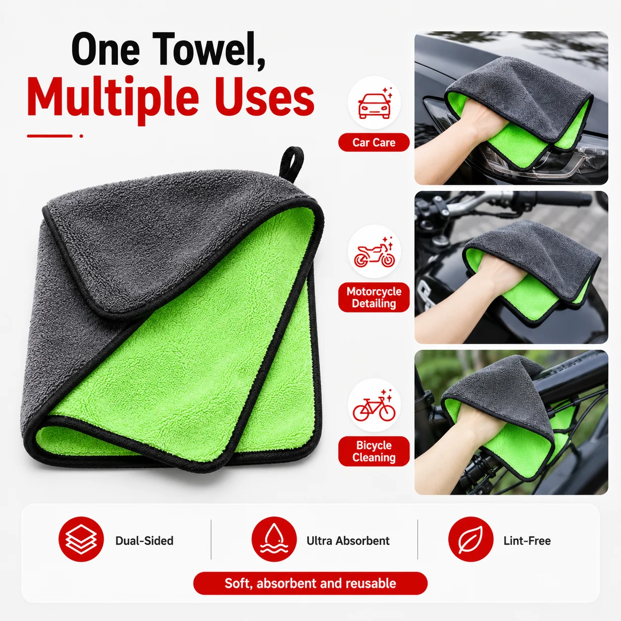 PINMOAP 1/3/10PCS Reusable Microfiber Detailing Rag Car Motorbike Bicycle Cleaning Cloth Quick Dry Towel For Dust Window Body