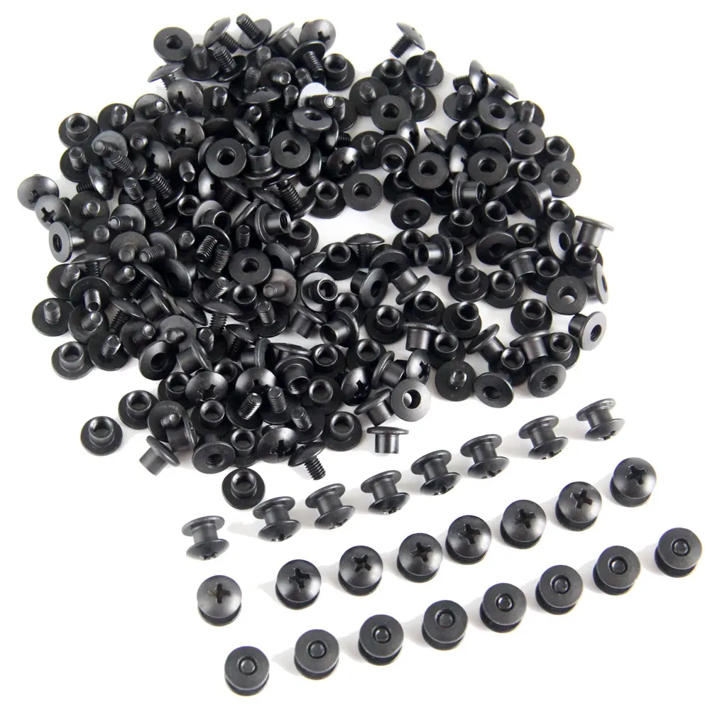 100PCS Short Post Black Steel Chicago Screw Set Cross Head For DIY Belt Loops Clips Kydex Sheaths Holsters Pouch
