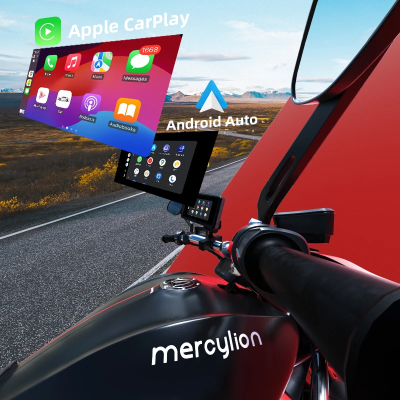 Mercylion T5 Motorcycle Dashcam with Wireless Apple CarPlay Android Auto TPMS, Front & Rear QHD 2K Camera