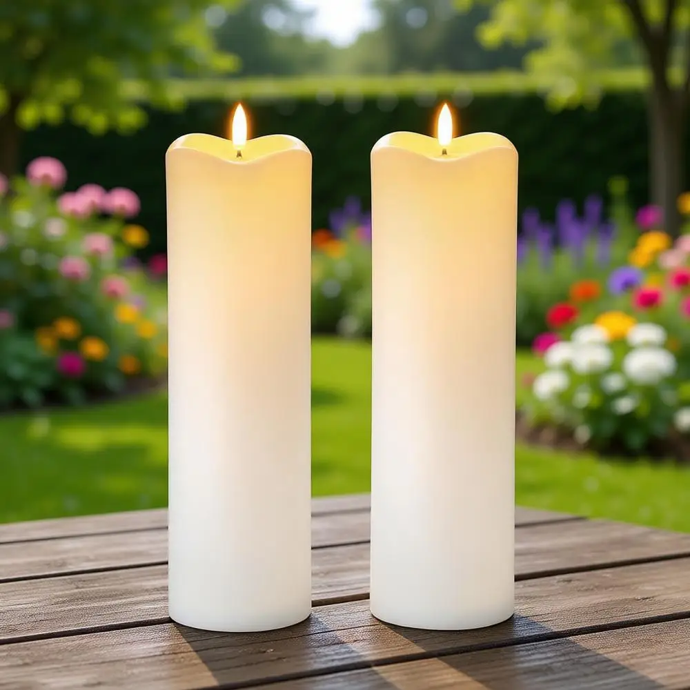 

Large Outdoor Candles Waterproof Rechargeable LED Pillar Candles, Dusk to Dawn Electric Candles or Patio Porch Lanterns, White S