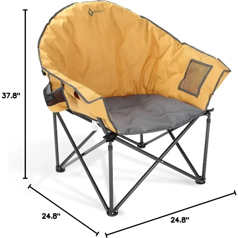 ARROWHEAD OUTDOOR Oversized Heavy-Duty Club Folding Camping Chair w/External Pocket, Cup Holder, Portable, Padded, Moon, Round