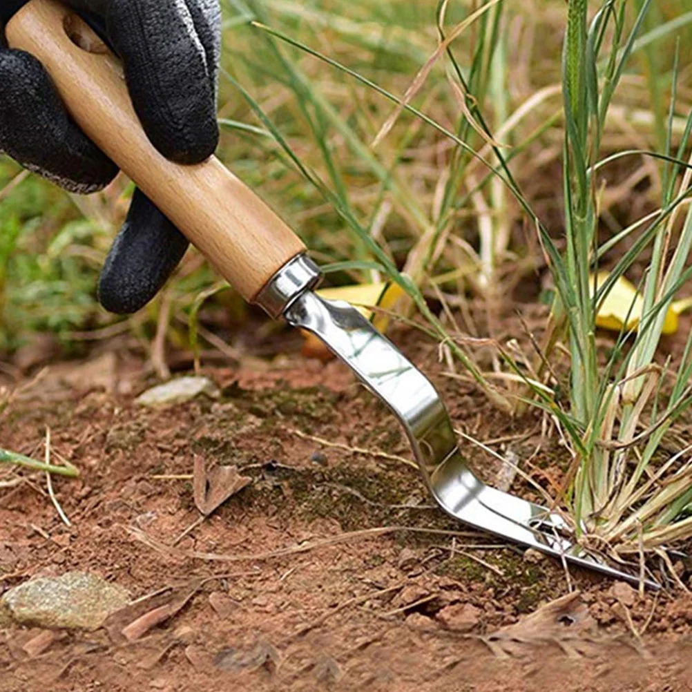 

Manual Weeding Fork Stainless Steel Garden Tool Wooden Handle Root Extractor Yard Weeder Lawn Garden Hand