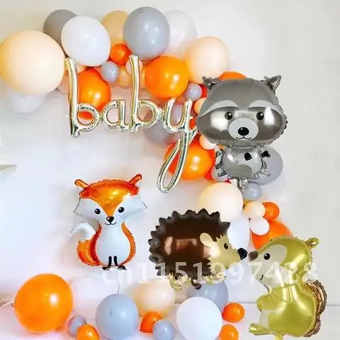 Animal Balloons Set Raccoon Fox Squirrel Hedgehog Foil Balloon 1St Birthday Jungle Party Decor Boy Girl Kids Baby Shower Toy