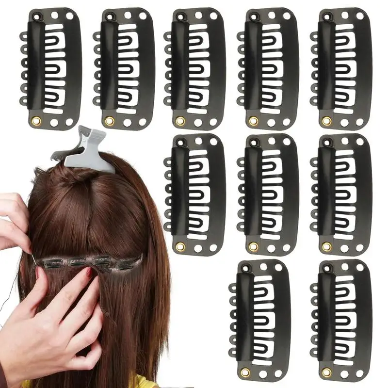 

Chunni Clips With Safety Pins 10Pcs Sturdy 6-Tooth Stainless Steel Hair Extension Clip Clips To Secure No Sew Hair Clips For