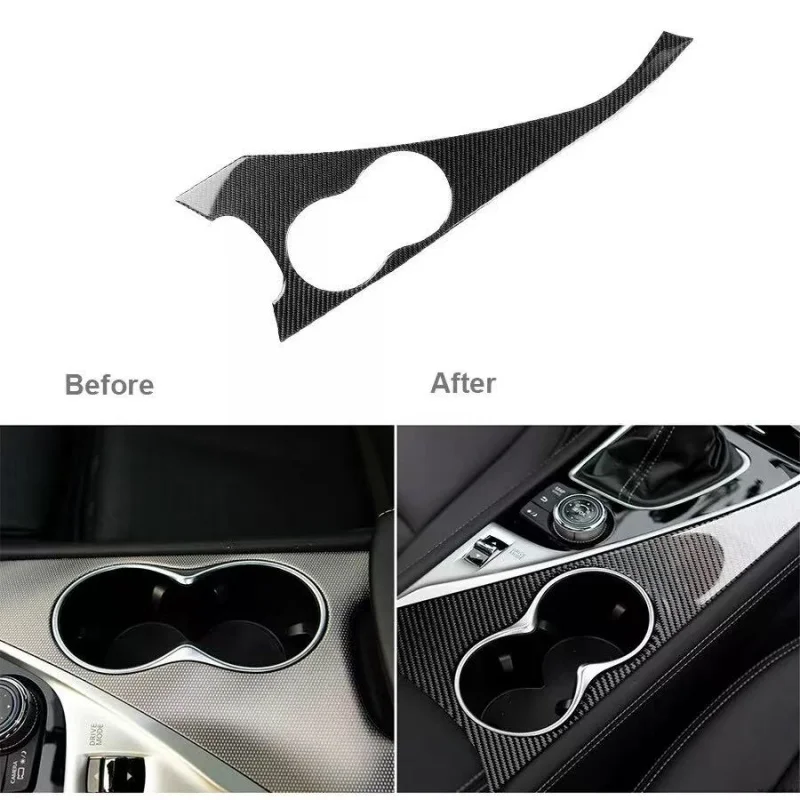 For Infiniti Q50 Q60 Carbon Fiber Sticker Gear Shift Panel Cup Holder Panel Modification Cover Trim Strips Car Inner Accessories